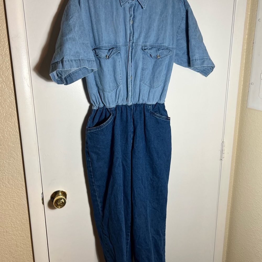 Dual colored denim jumpsuit - Picture 6 of 11